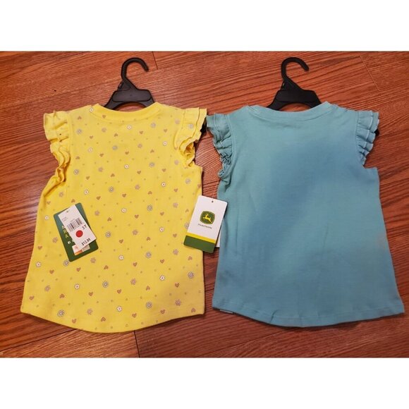 John Deere Girls Sz 3T Ruffle Short Sleeve Shirts (2) Yellow Blue Spring Cotton - Picture 10 of 10